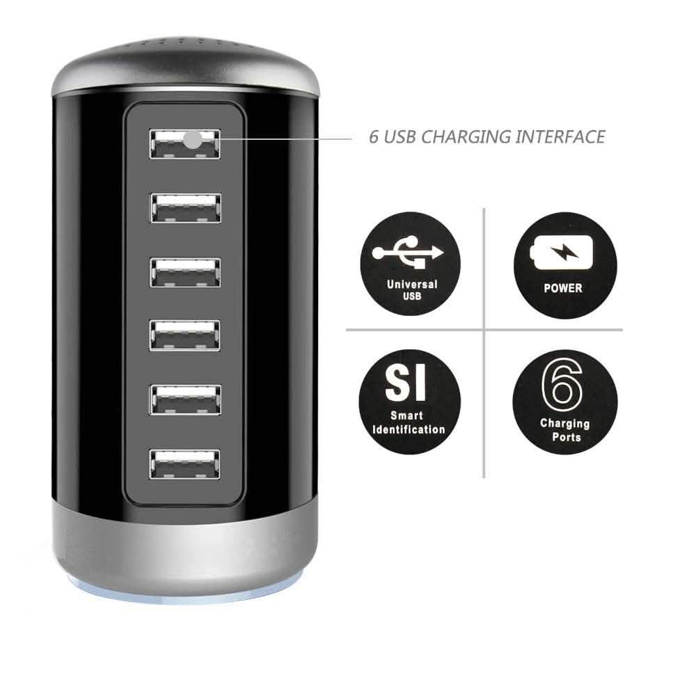 6 USB Port 30W Smart Charging Tower - Assorted Colors by DailySale