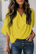 Golden Glow Women's Casual Summer Sleeve Wrap V Neck Draped Blouses