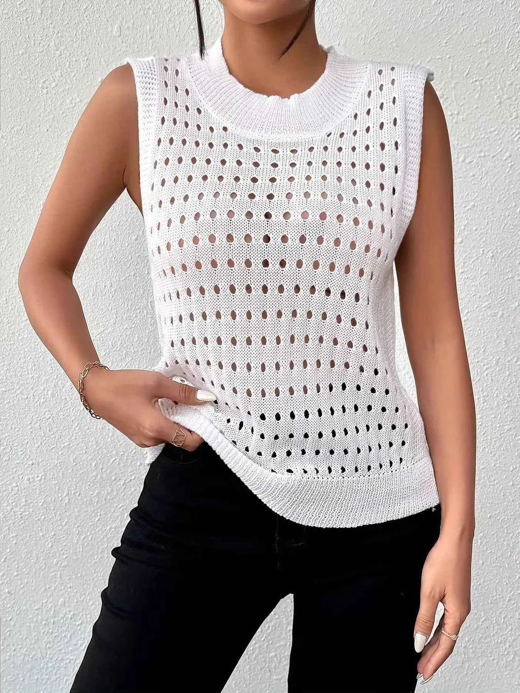 Hollow Out Round Neck Knit Sweater Tank