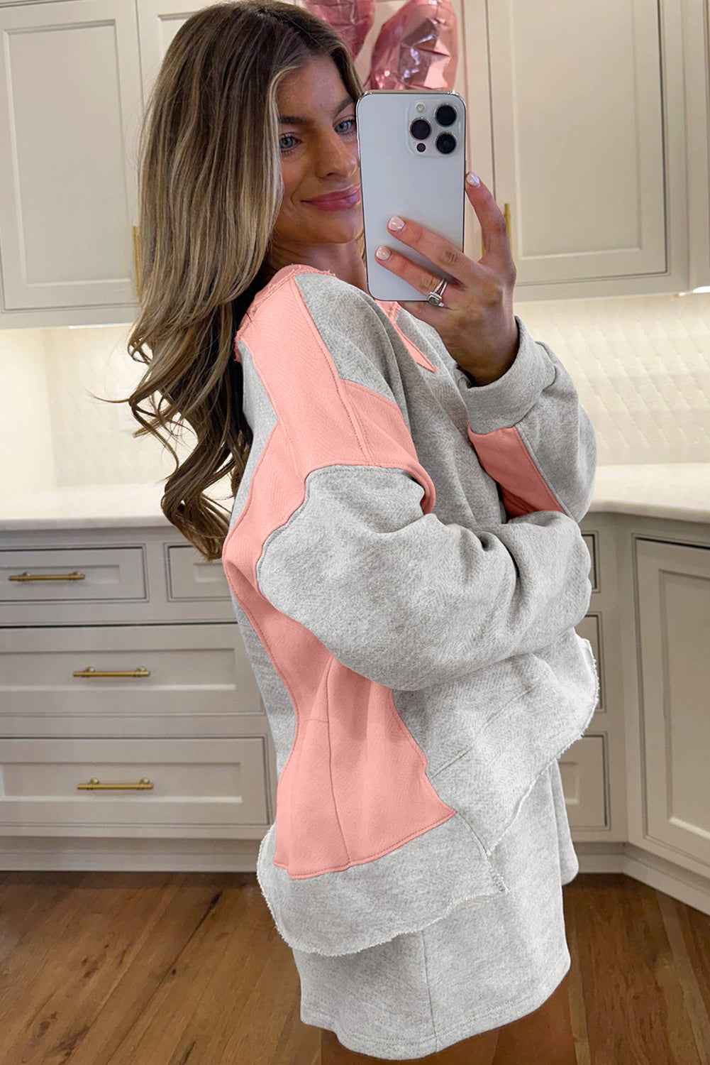 Light Grey Uneven Hem Colorblock Patchwork Pullover Shorts Plus Size 2pcs Outfit by Wild and Free Boutique