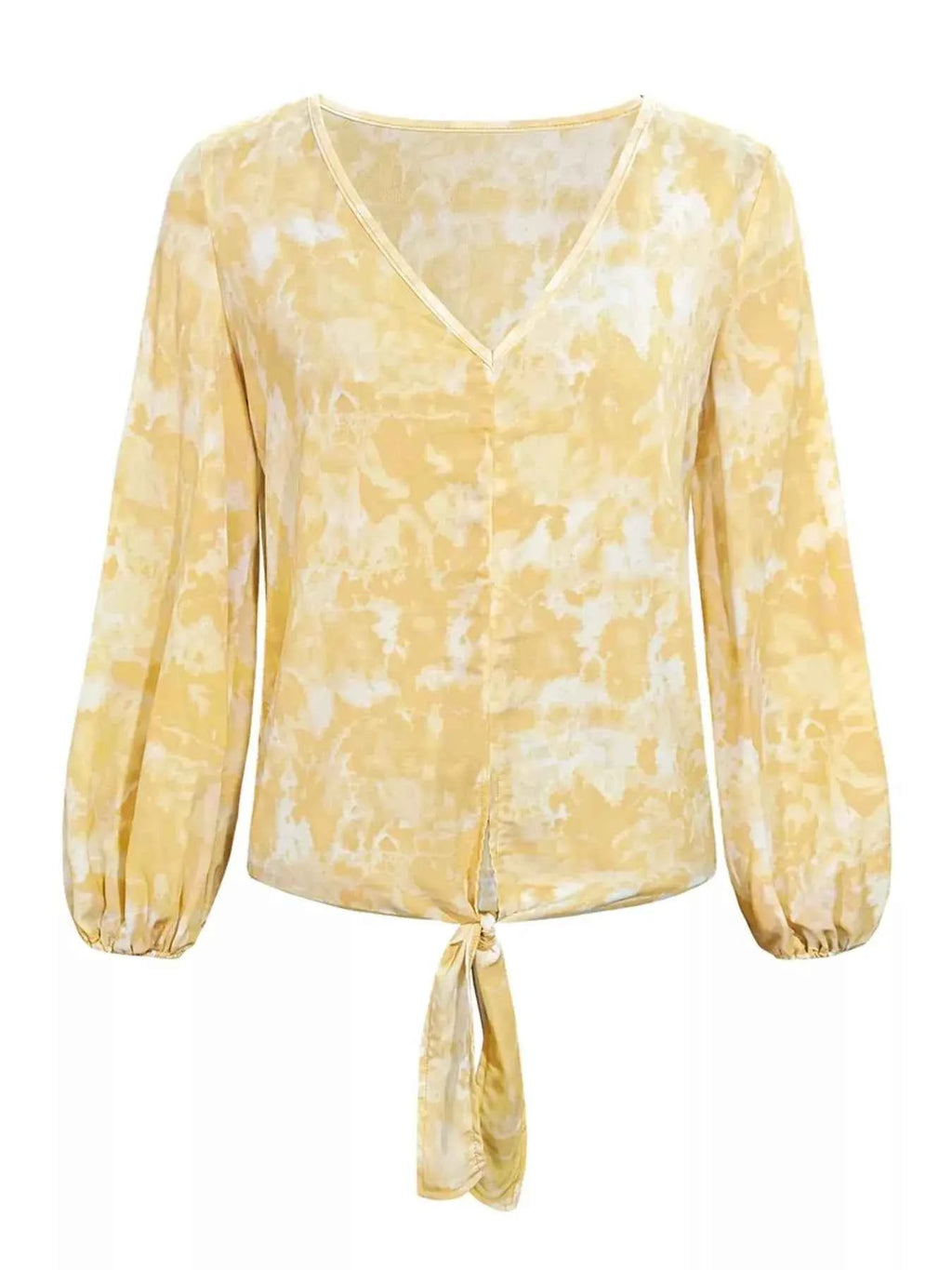 V-Neck Long Sleeve Tie Front Blouse