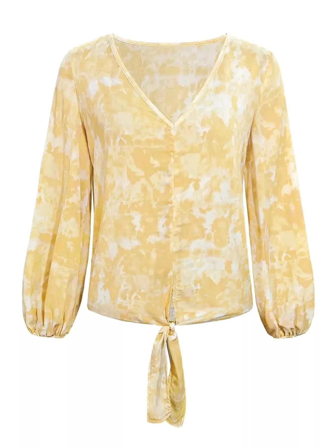 V-Neck Long Sleeve Tie Front Blouse