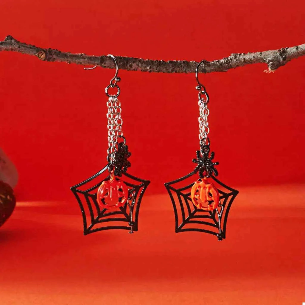 Spider Web Halloween Dangle Earrings
