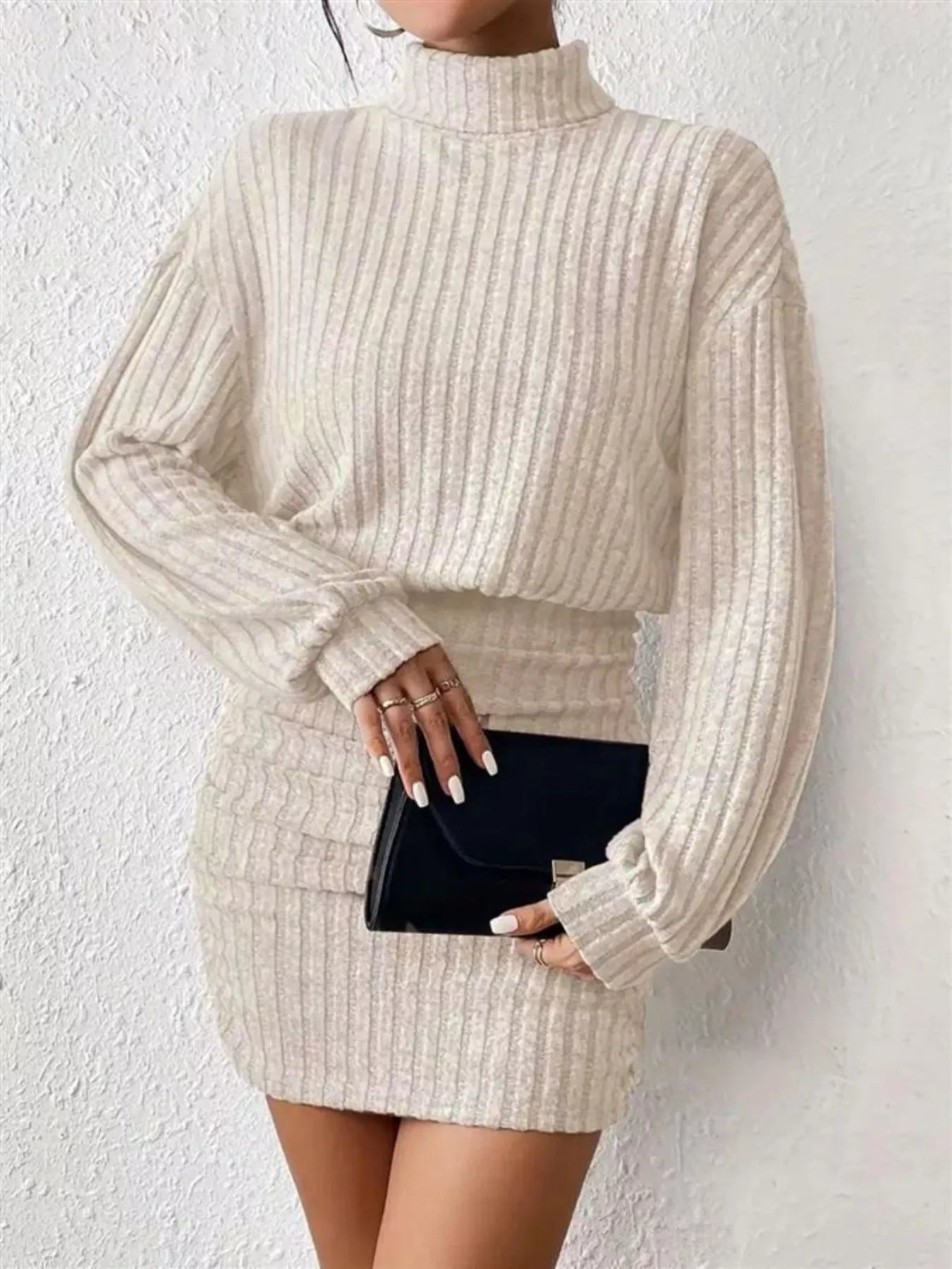 Ribbed Knit Turtleneck Bodycon Mini Dress by Shopiebay