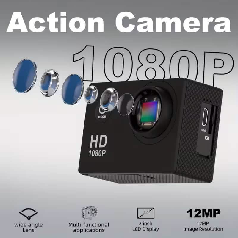 Ultra HD 1080P Action Camera – 140° Wide Angle, Fisheye Lens, LCD Display by DailySale