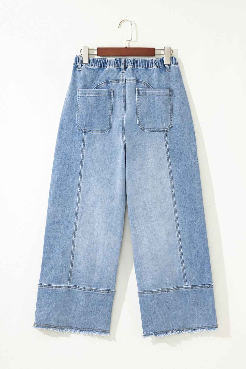 Prussian Blue Drawstring Seam Detail Raw Hem Wide Leg Denim Pants