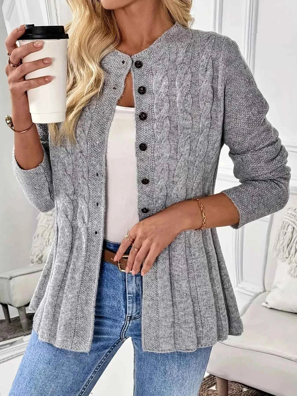 Cable Knit Button Up Cardigan