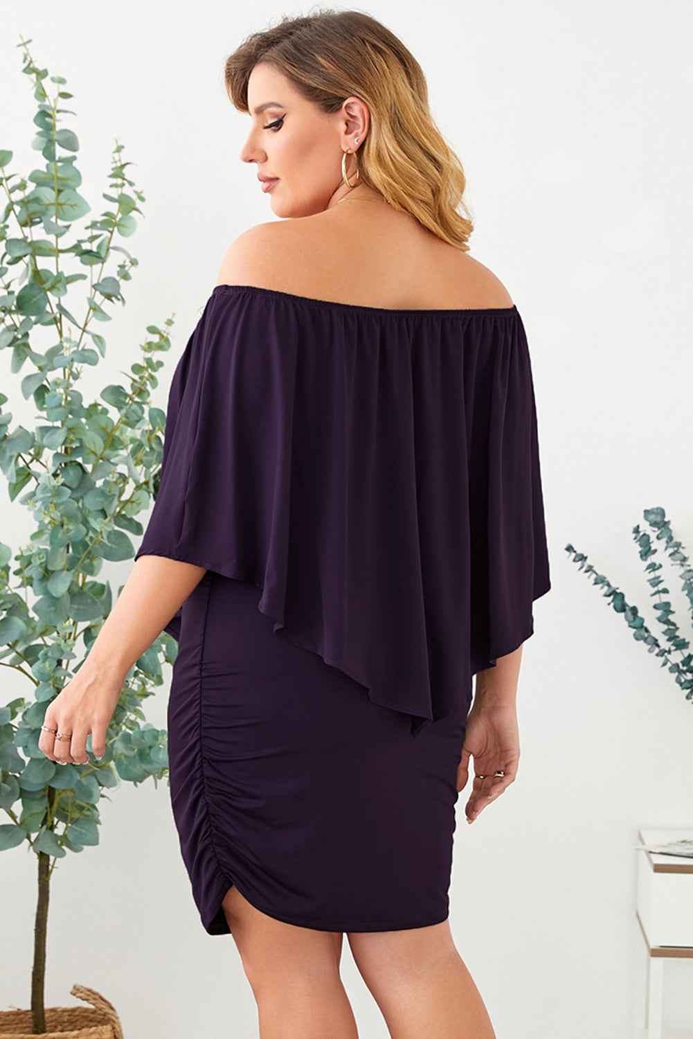 Plus size  Dressing Layered Fiery Red Mini Poncho Dress