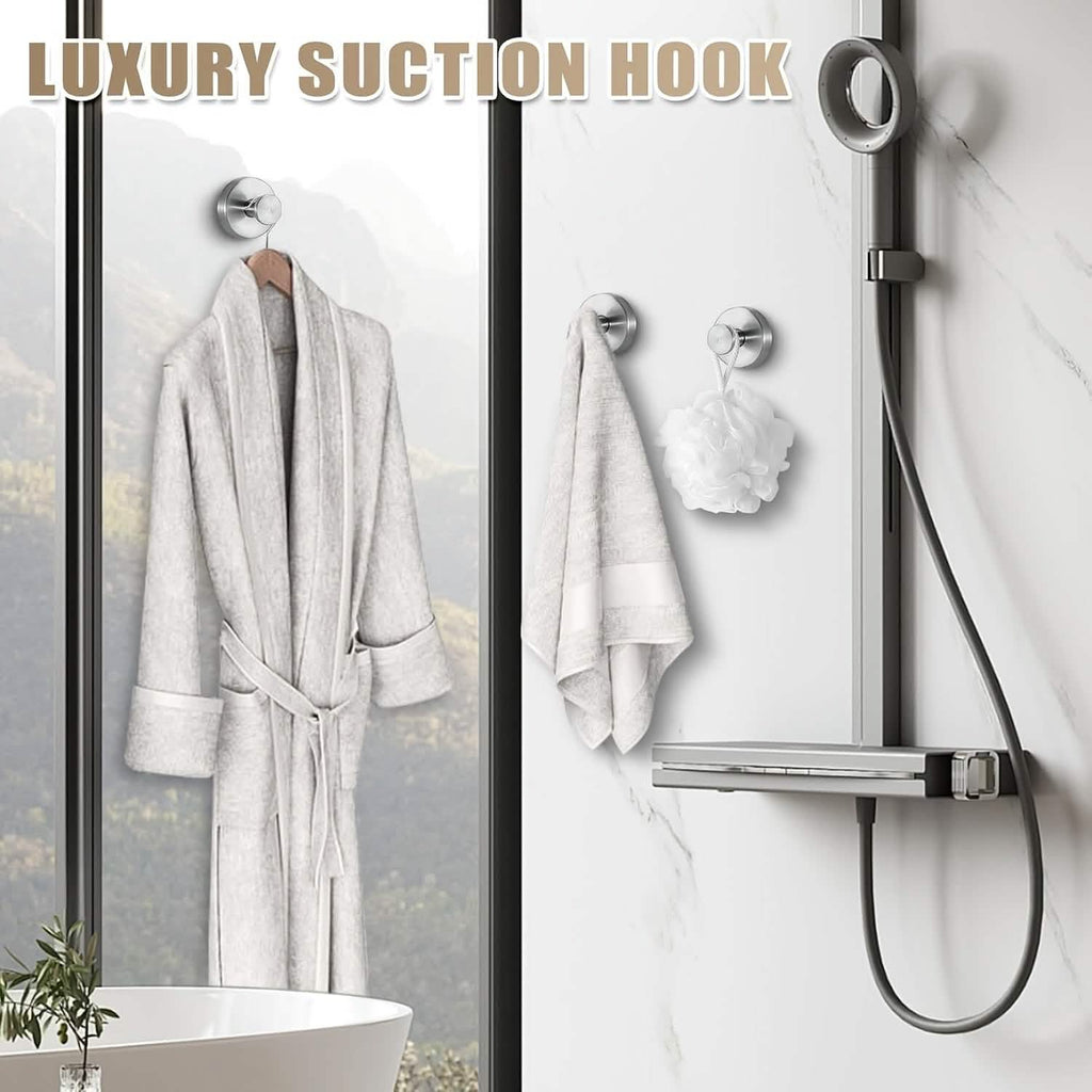 2-Pack: Strong Suction Cup Hooks – Silver Brushed Stainless Steel, No Drilling Required by DailySale