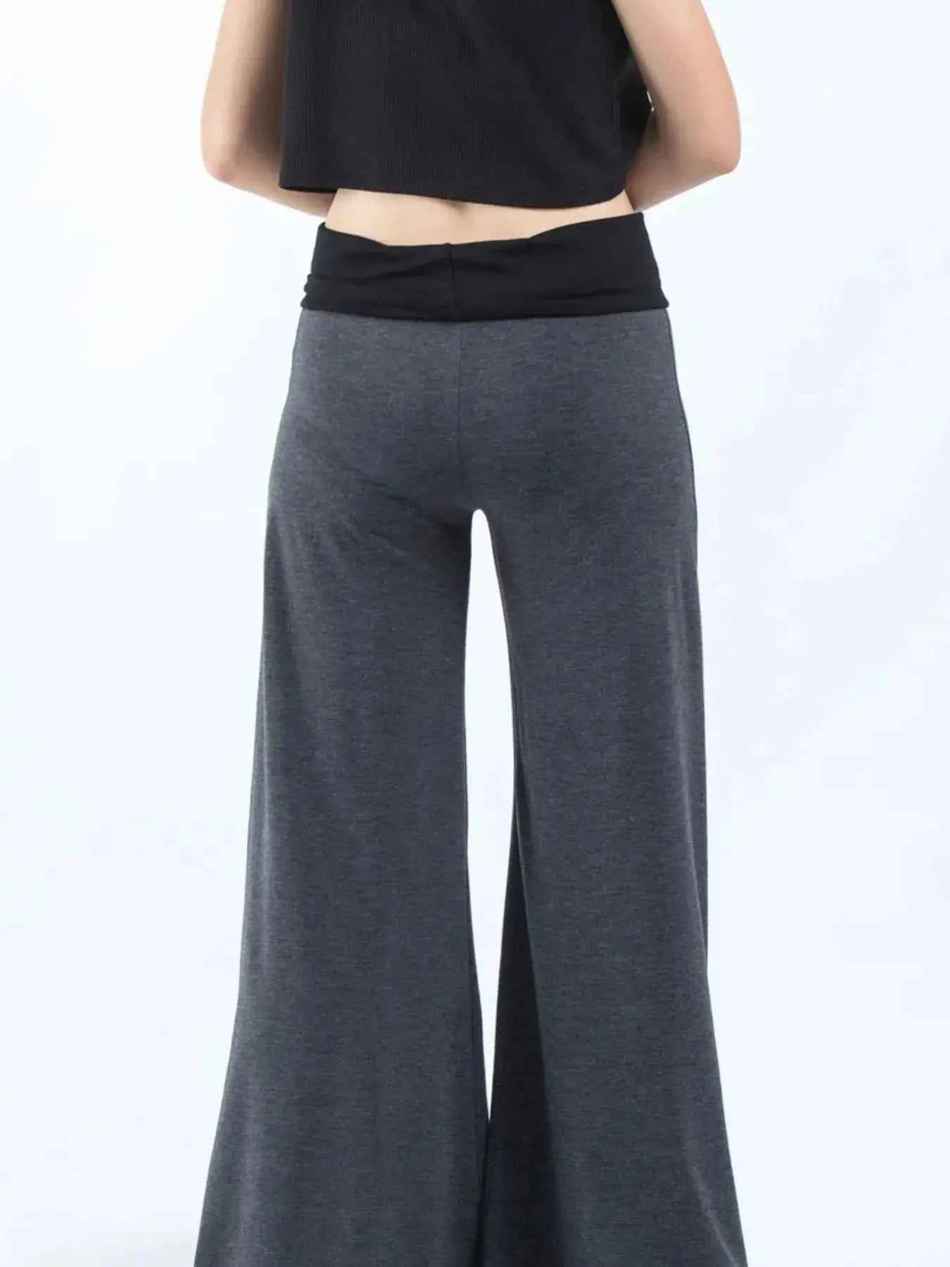 High Waisted Wide Leg Yoga Pants with Contrast Waistband