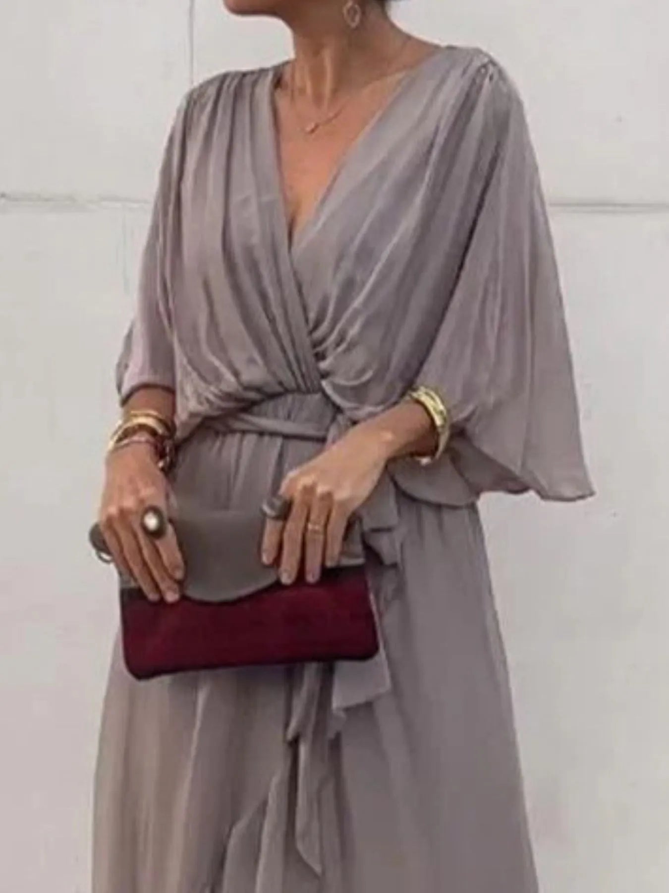 Flowy Tie Front Midi Dress with Flutter Sleeves by Shopiebay