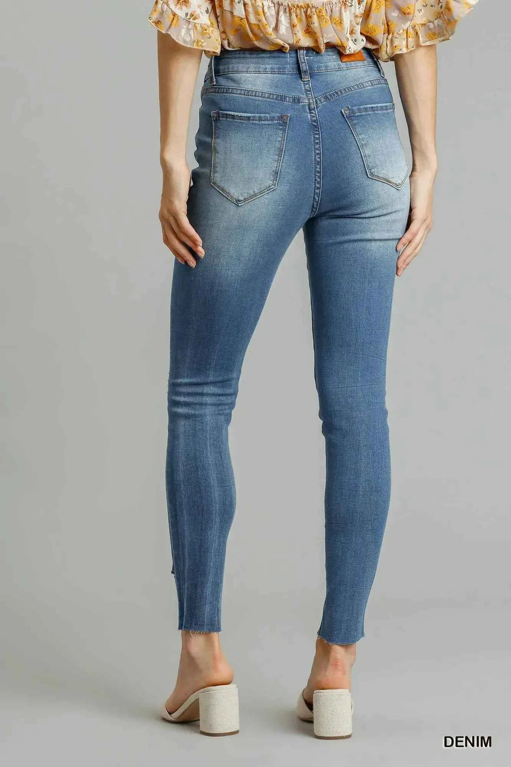 Umgee High Waist Distressed Skinny Jeans with Raw Hem