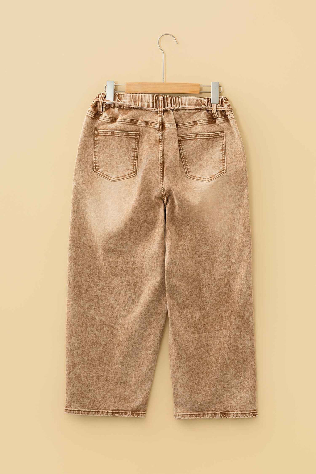 Smoke Gray Acid Wash Barrel Fit Denim Pants with Waist String
