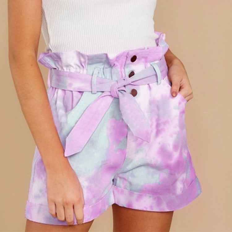 Lace-up Tie-dye Color Casual Pocket Shorts