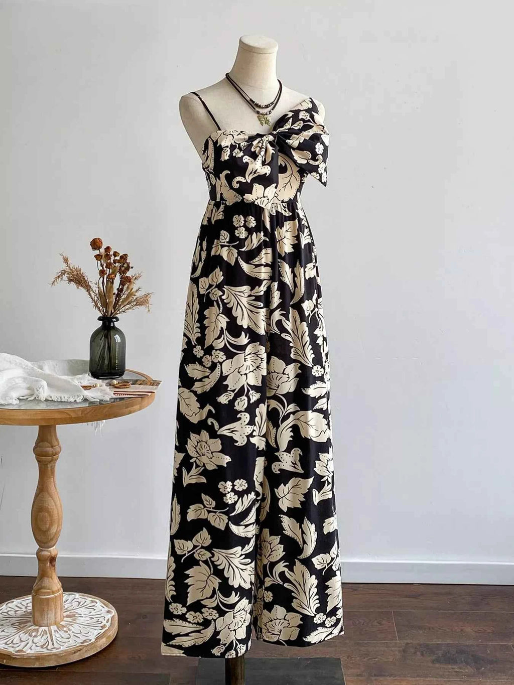 Floral Print Bowknot Wide Leg Jumpsuit