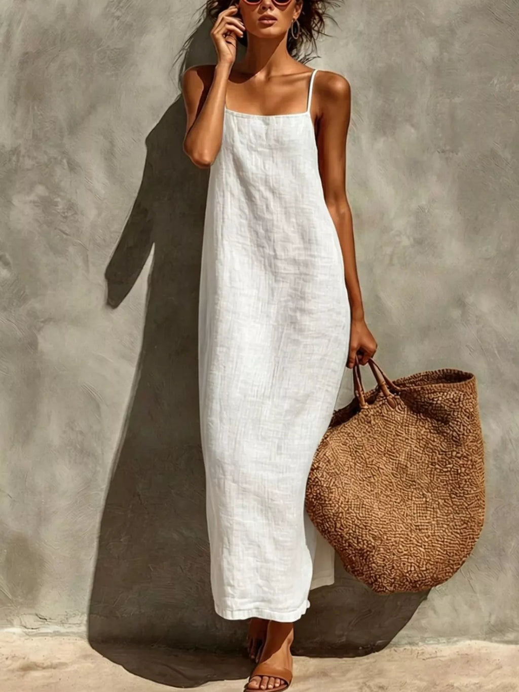 Sleeveless Linen Casual Maxi Dress by Shopiebay