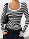 Striped Long Sleeve Scoop Neck T Shirt
