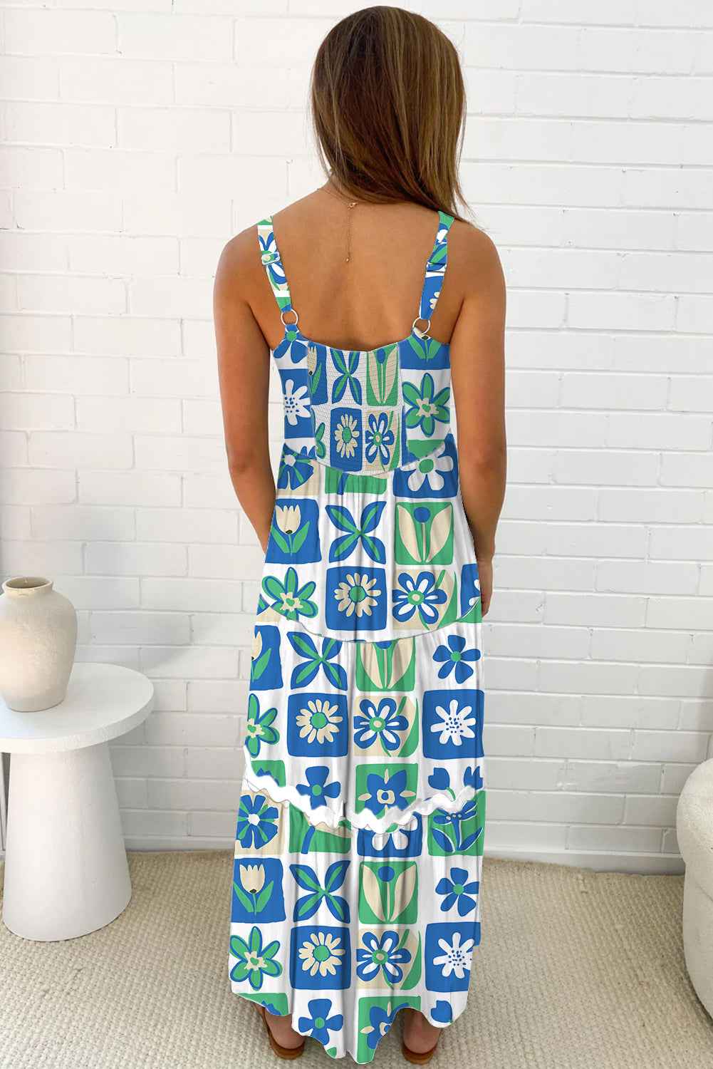 Multicolour Boho Floral Checkered Maxi Dress