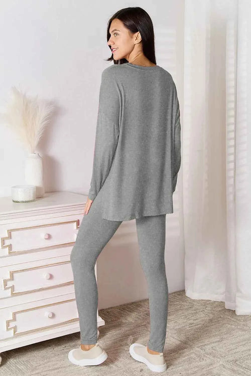 Basic Bae Bamboo Full Size V-Neck Long Sleeve Top and Pants Lounge Set by Wild and Free Boutique