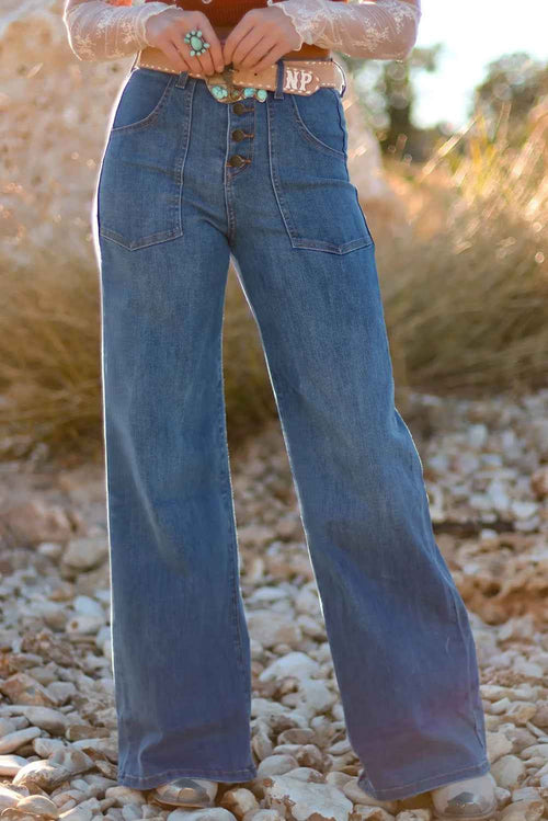 Ashleigh Blue Multi-Button High Waist Wide Leg Jeans by Wild and Free Boutique