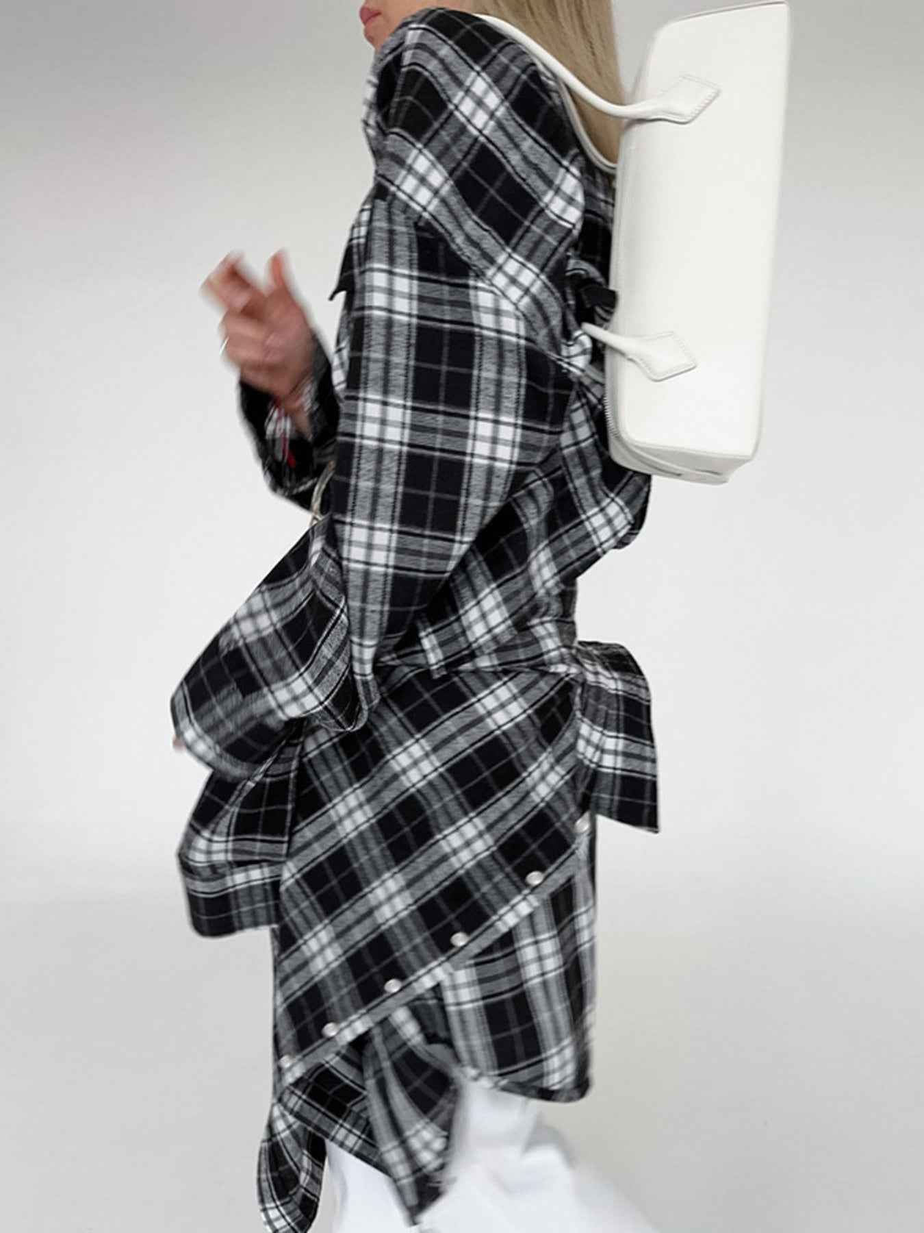 Black Oversized Plaid Button Up Shirt