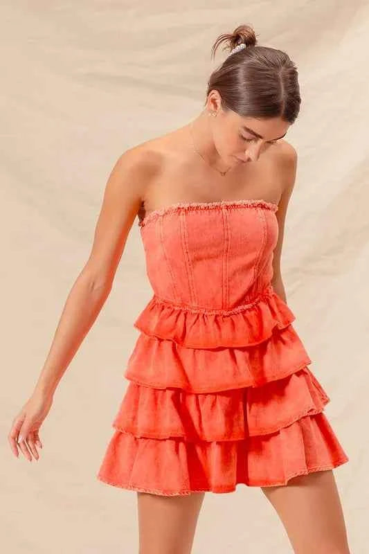 SO ME Strapless Ruffle Layered Game Day Cheer Up Dress