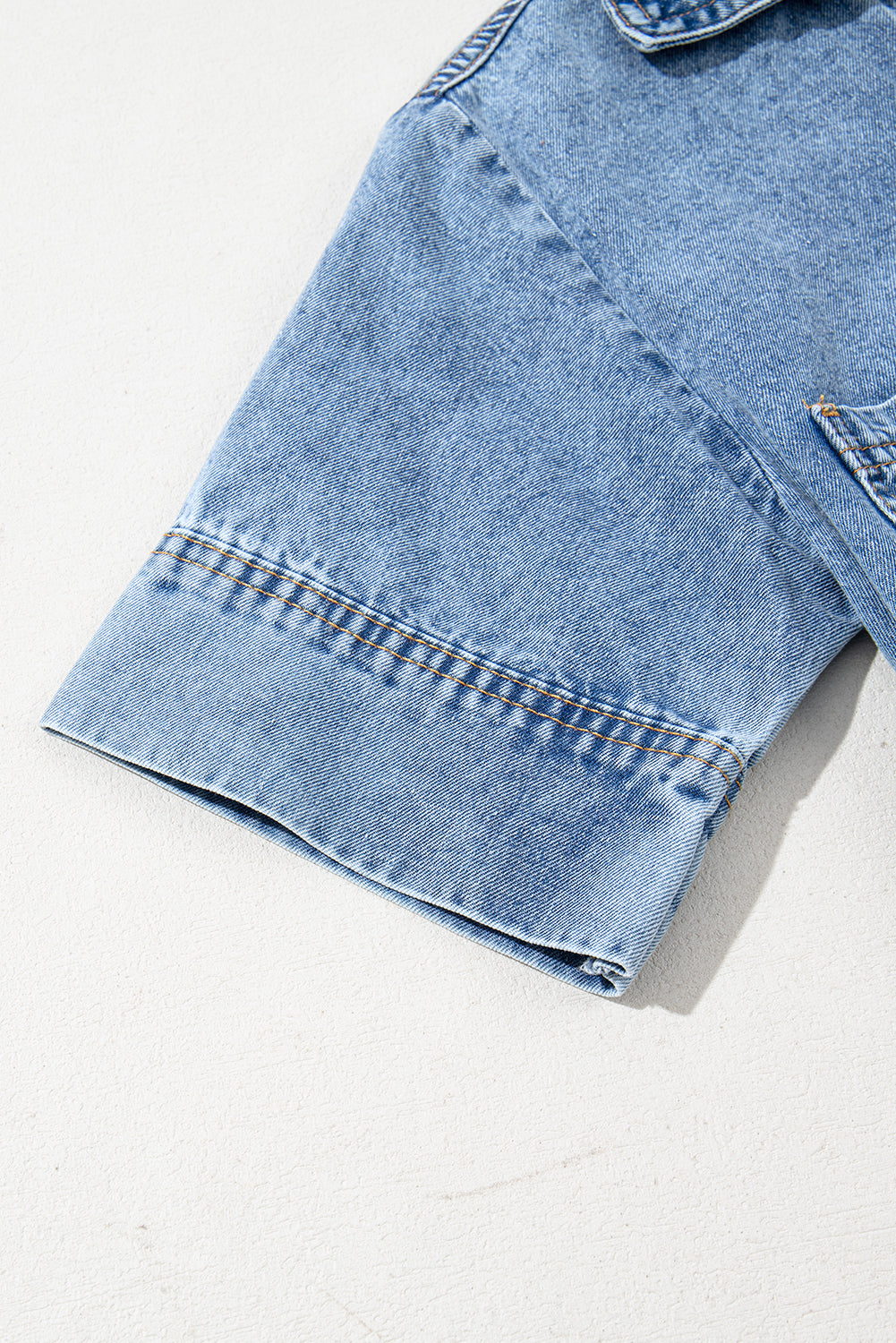 Blue Short Sleeve Collared Chest Pocket Denim Mini Dress