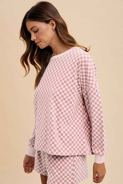 Annie Wear Checkered Round Neck Top and Drawstring Shorts Set by Wild and Free Boutique