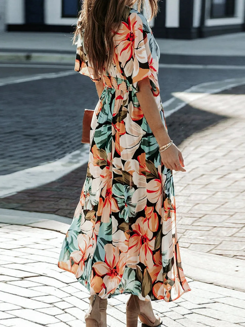 Floral Plunge Half Sleeve Dress by Shopiebay