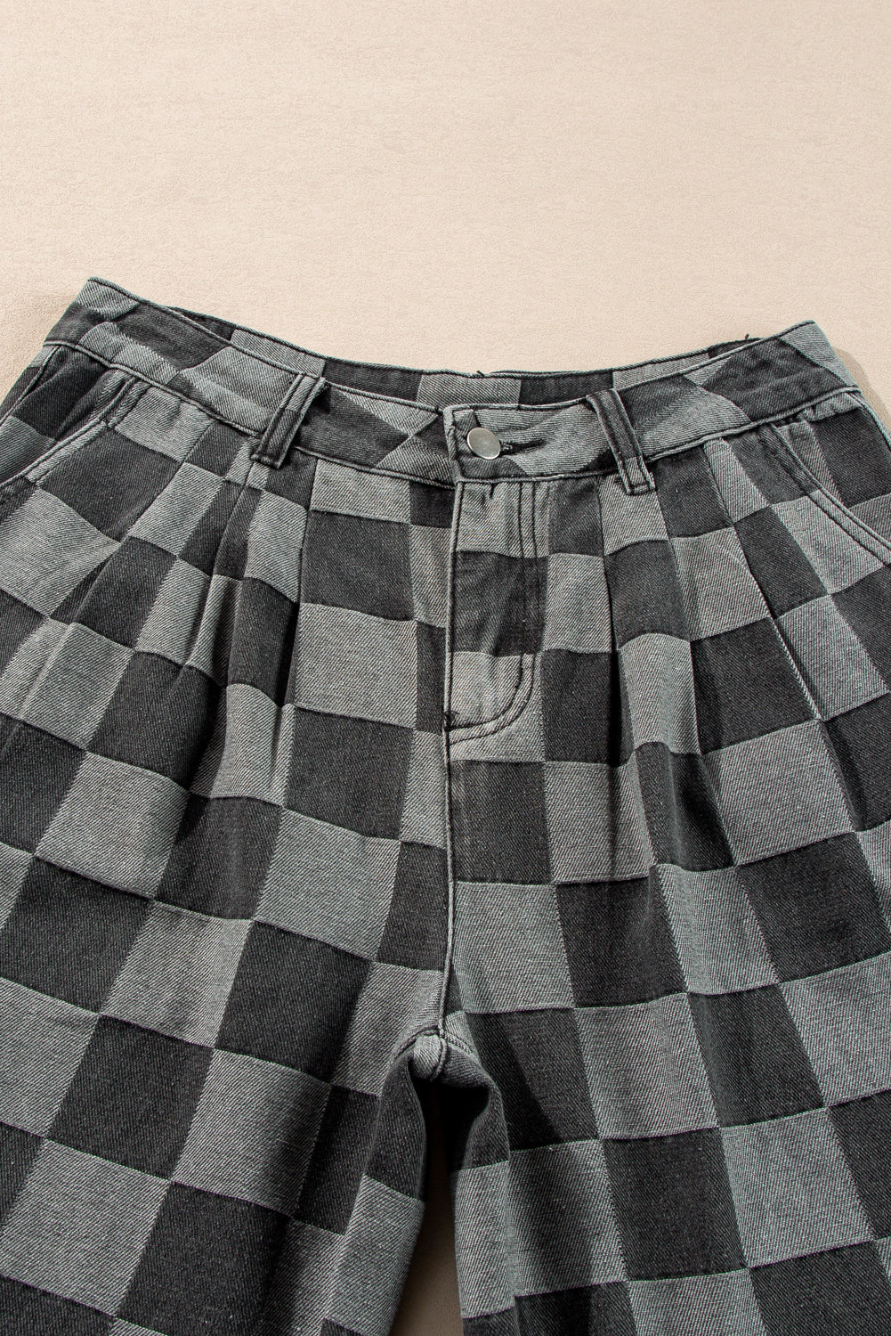 Dusk Blue Checkered Light Washed Wide Leg Jeans