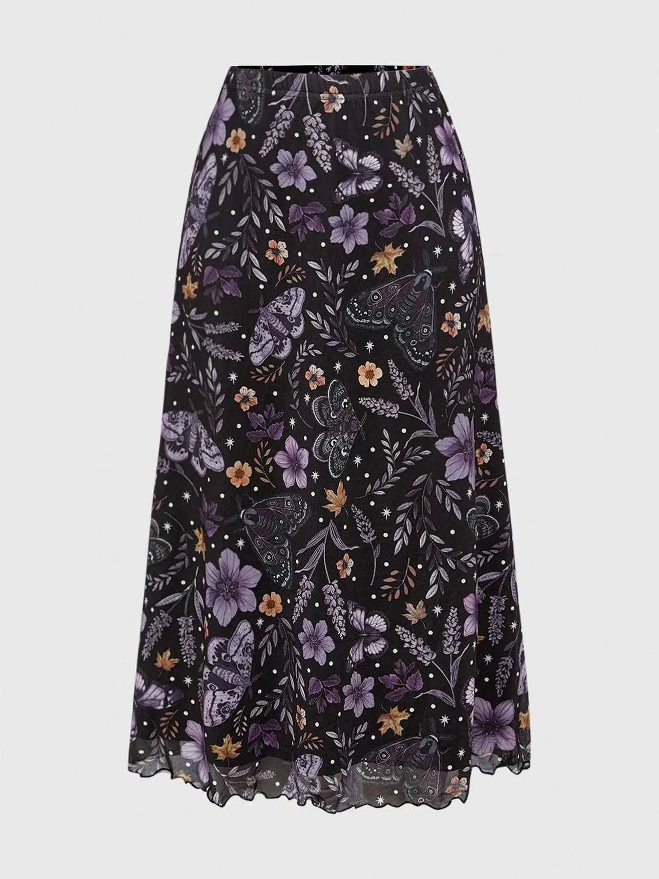 Floral Print Flowy Midi Skirt