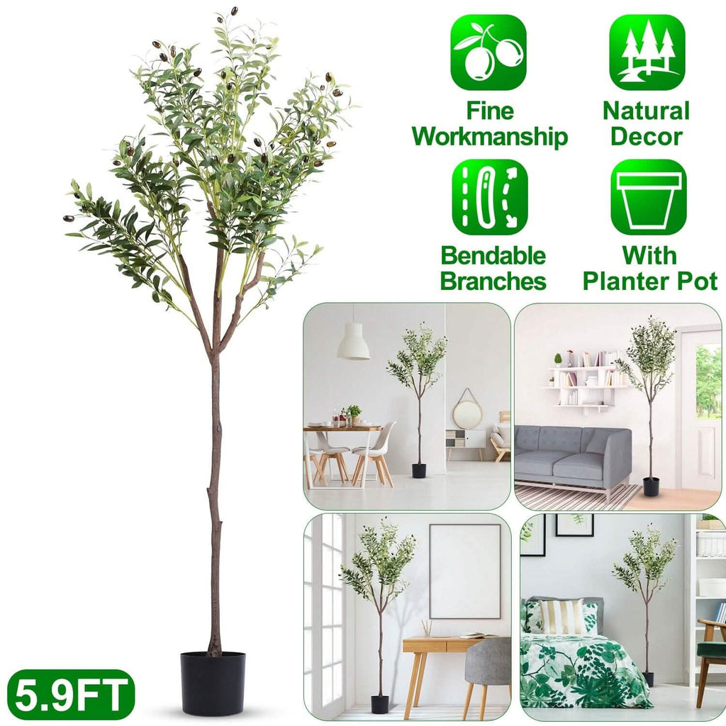 5.9ft Artificial Olive Tree with Lush Olive Branches and Fruits with Black Planter Pot by DailySale