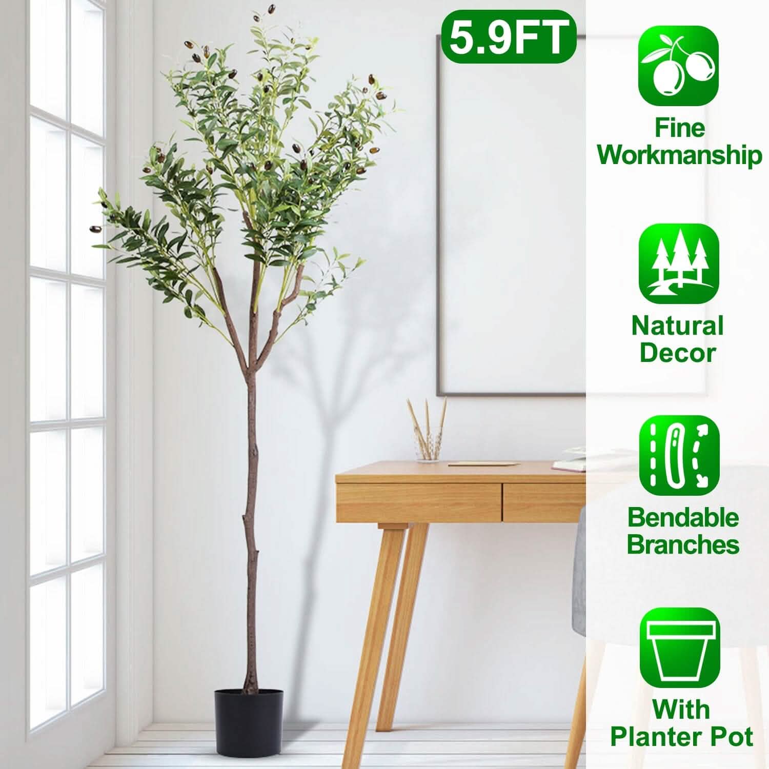 5.9ft Artificial Olive Tree with Lush Olive Branches and Fruits with Black Planter Pot by DailySale
