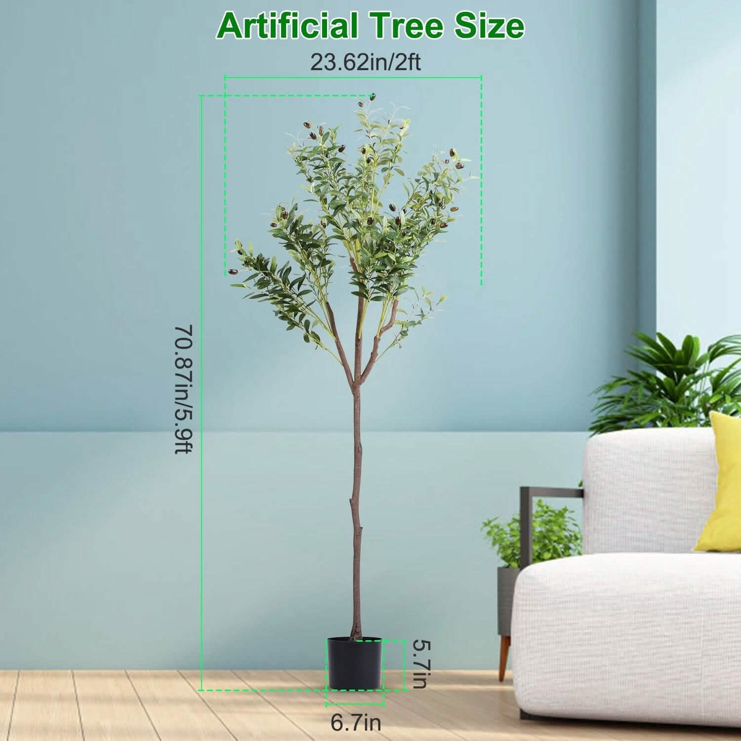 5.9ft Artificial Olive Tree with Lush Olive Branches and Fruits with Black Planter Pot by DailySale
