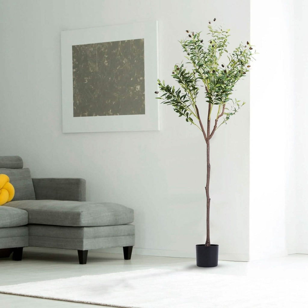 5.9ft Artificial Olive Tree with Lush Olive Branches and Fruits with Black Planter Pot by DailySale