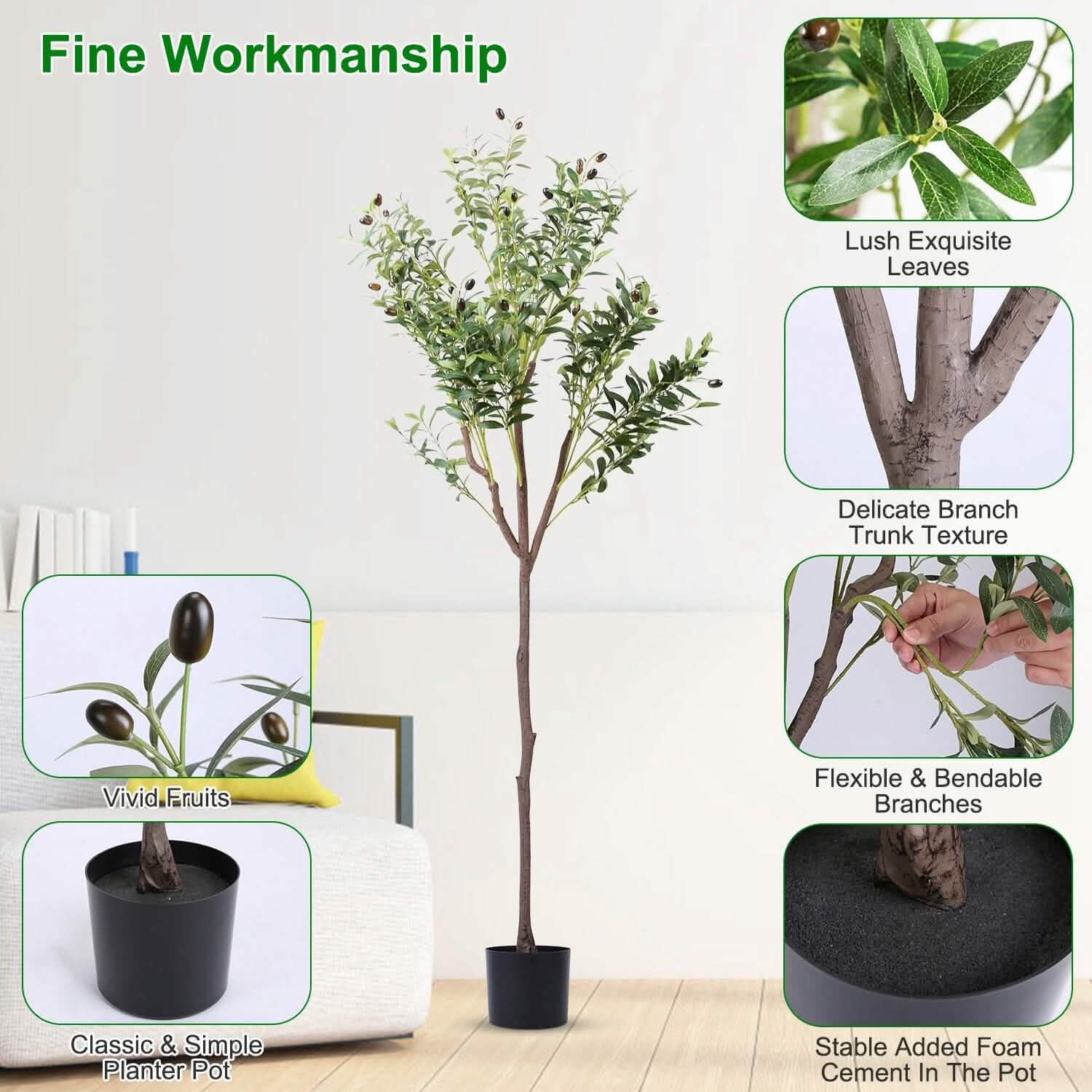 5.9ft Artificial Olive Tree with Lush Olive Branches and Fruits with Black Planter Pot by DailySale