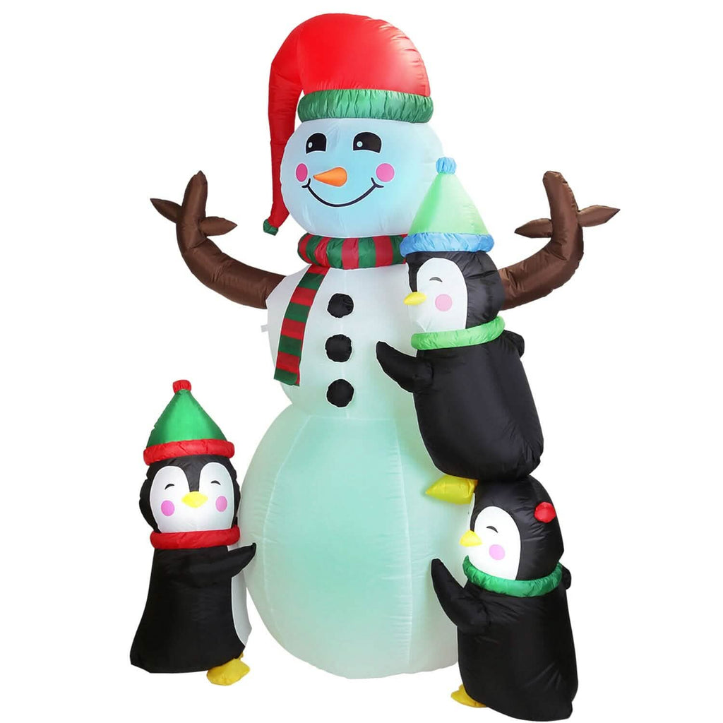 5.9Ft Snowman and Penguin Blow Up Yard Decoration with LED Light Built-in Air Blower by DailySale