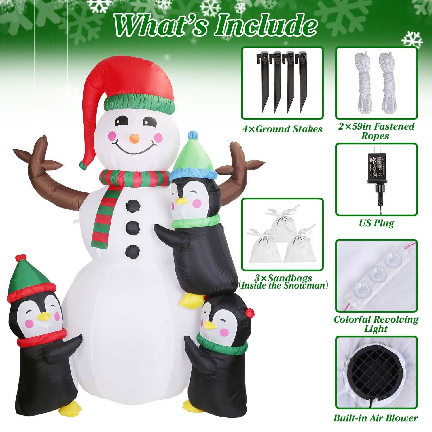 5.9Ft Snowman and Penguin Blow Up Yard Decoration with LED Light Built-in Air Blower by DailySale