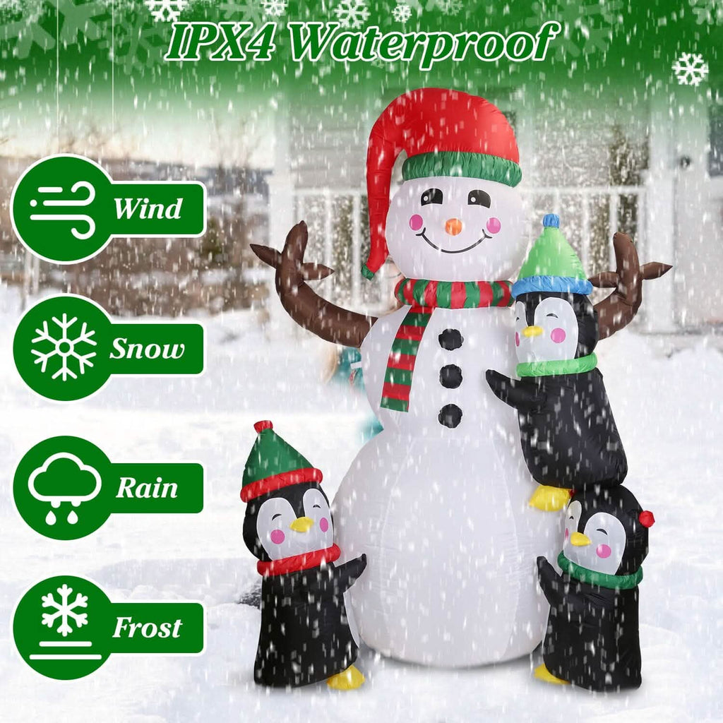 5.9Ft Snowman and Penguin Blow Up Yard Decoration with LED Light Built-in Air Blower by DailySale