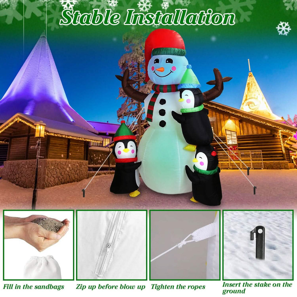 5.9Ft Snowman and Penguin Blow Up Yard Decoration with LED Light Built-in Air Blower by DailySale