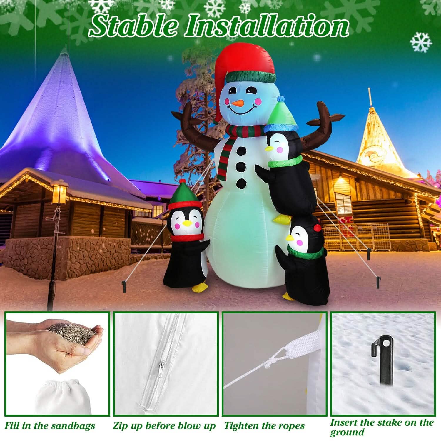 5.9Ft Snowman and Penguin Blow Up Yard Decoration with LED Light Built-in Air Blower by DailySale
