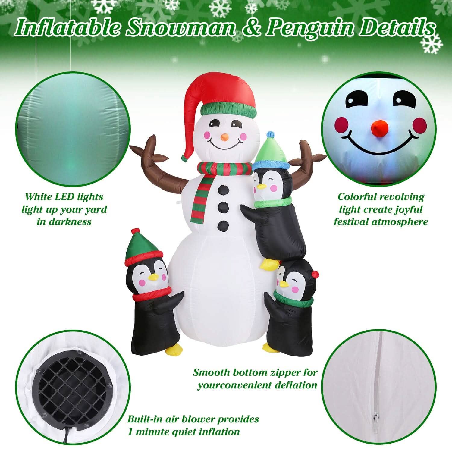 5.9Ft Snowman and Penguin Blow Up Yard Decoration with LED Light Built-in Air Blower by DailySale