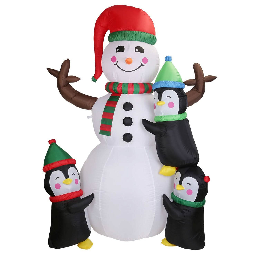 5.9Ft Snowman and Penguin Blow Up Yard Decoration with LED Light Built-in Air Blower by DailySale