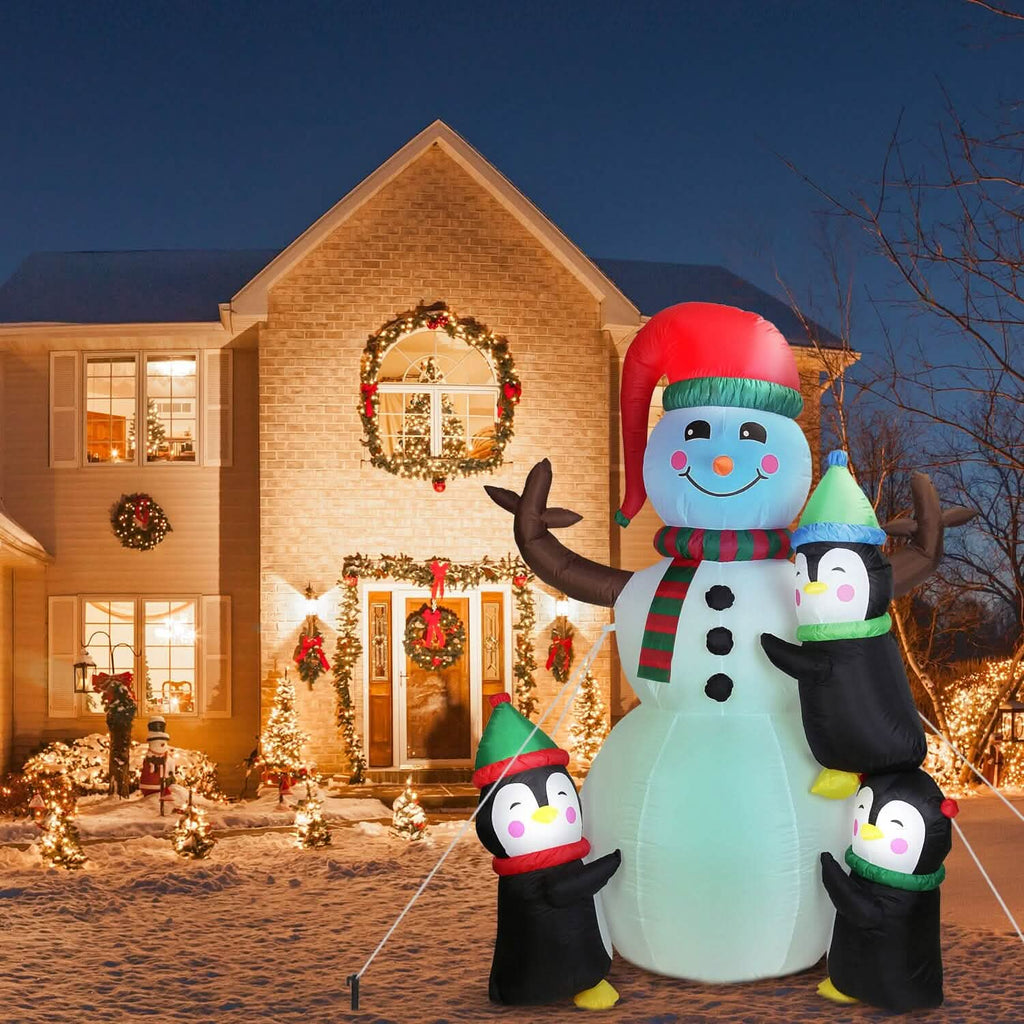 5.9Ft Snowman and Penguin Blow Up Yard Decoration with LED Light Built-in Air Blower by DailySale