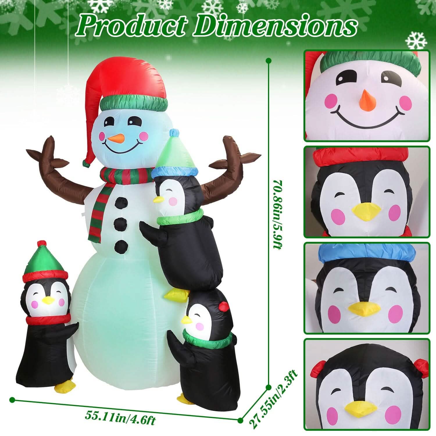 5.9Ft Snowman and Penguin Blow Up Yard Decoration with LED Light Built-in Air Blower by DailySale