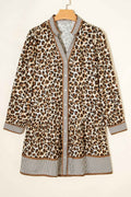 Brown Leopard Print Striped Patchwork 3/4 Sleeve Loose Mini Dress