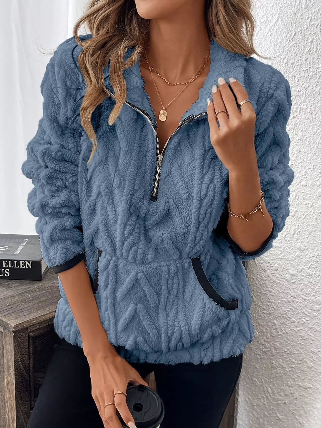 Full Size Fleece Half Zip Sweatshirt Plus Size