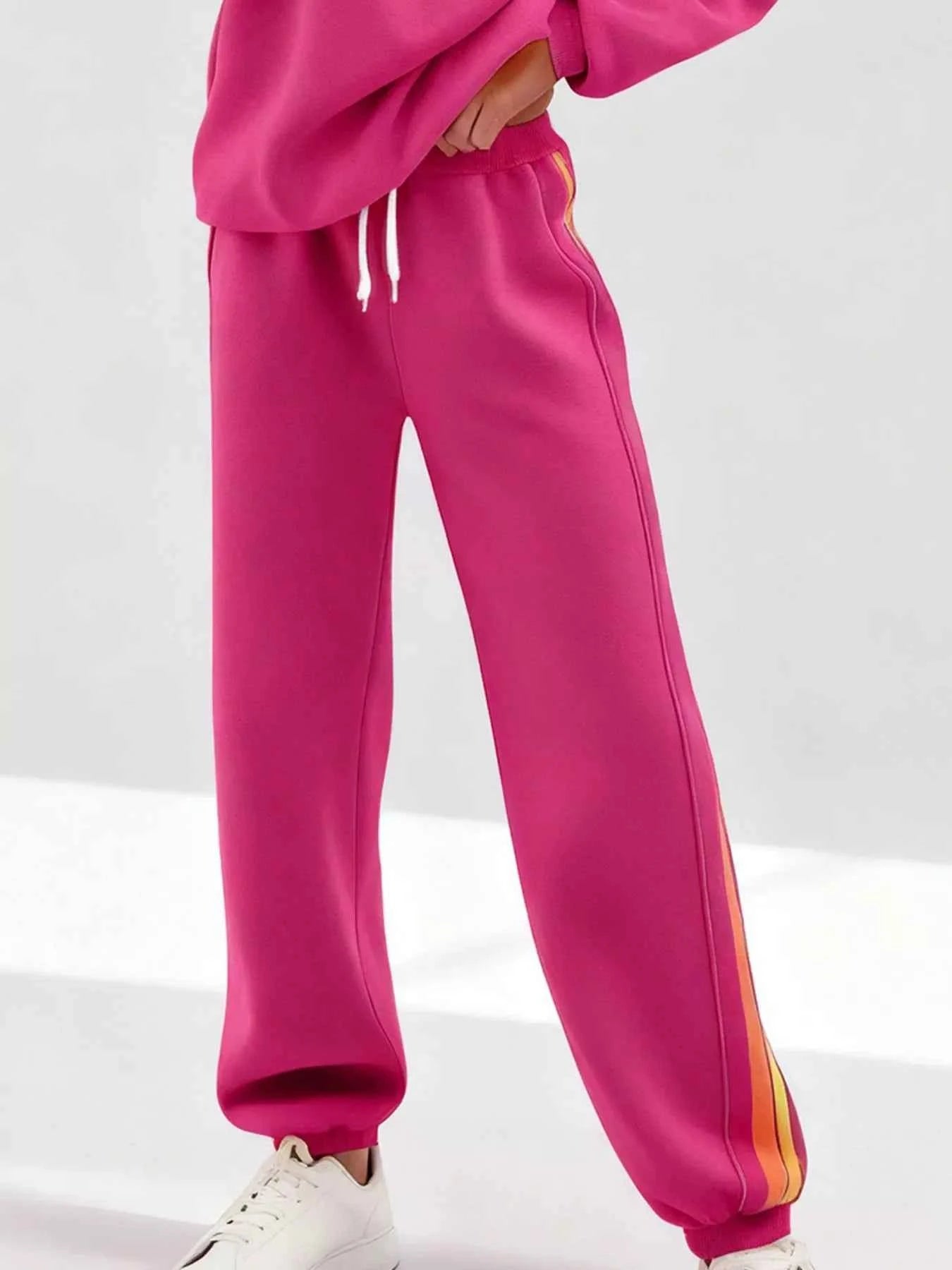 Striped Round Neck Sweatshirt and Pants Set