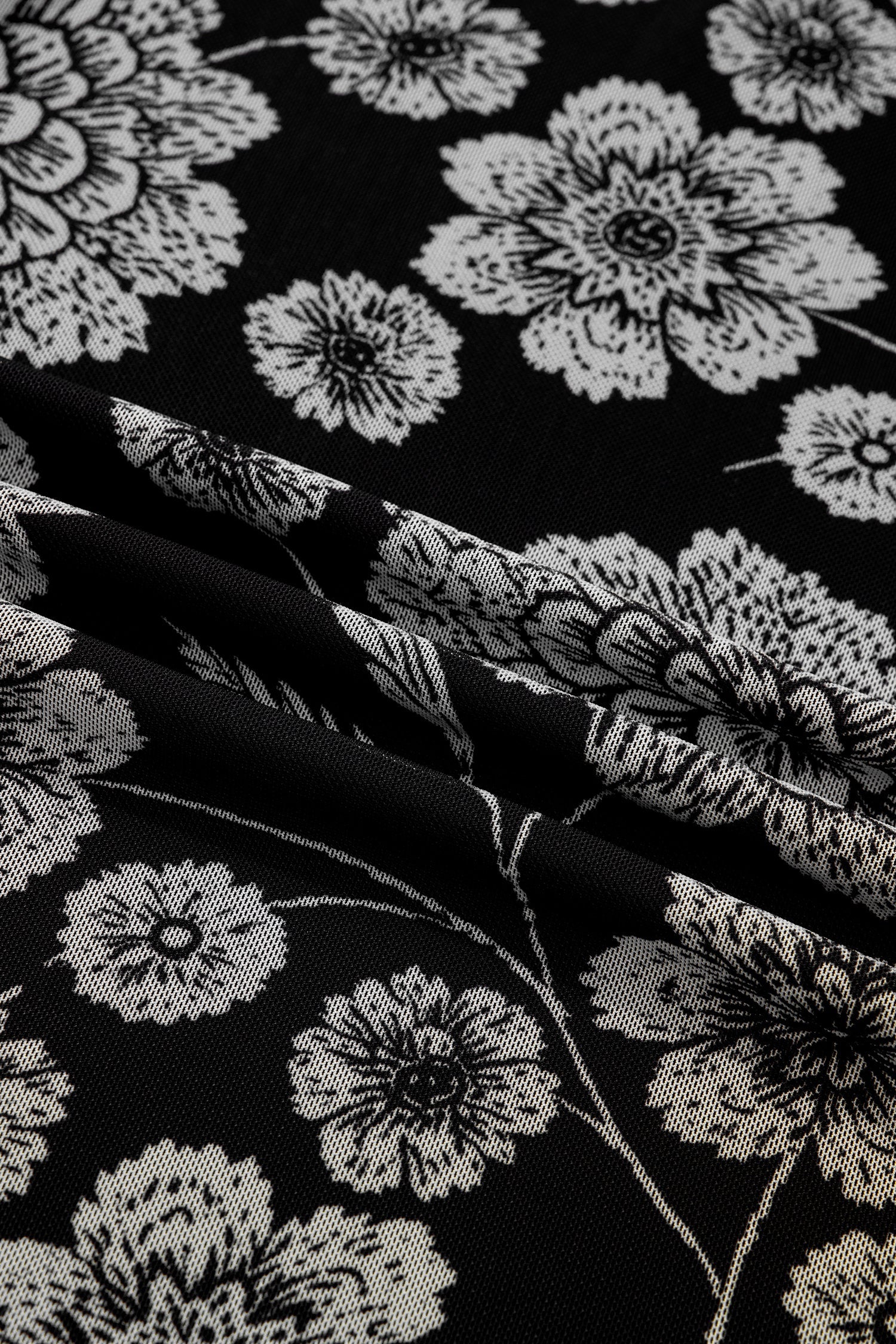 Brown Thumbhole Long Sleeve Floral Print Mesh Top