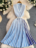 Striped Sleeveless Midi Dress by Shopiebay